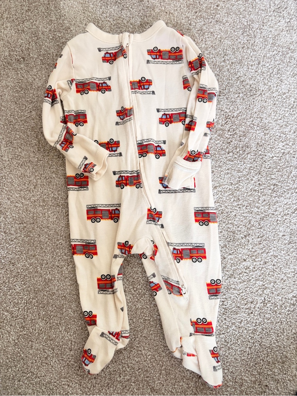 Old Navy Cream Footed One-Piece with Red Fire Truck Print